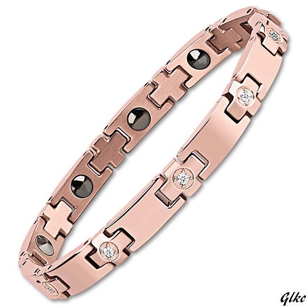 【ステンレス製で錆びにくく、耐食性に優れた素材】磁気ブレスレット 健康促進 十字デザイン 金属アレルギー対応 ピンクゴールド拍卖