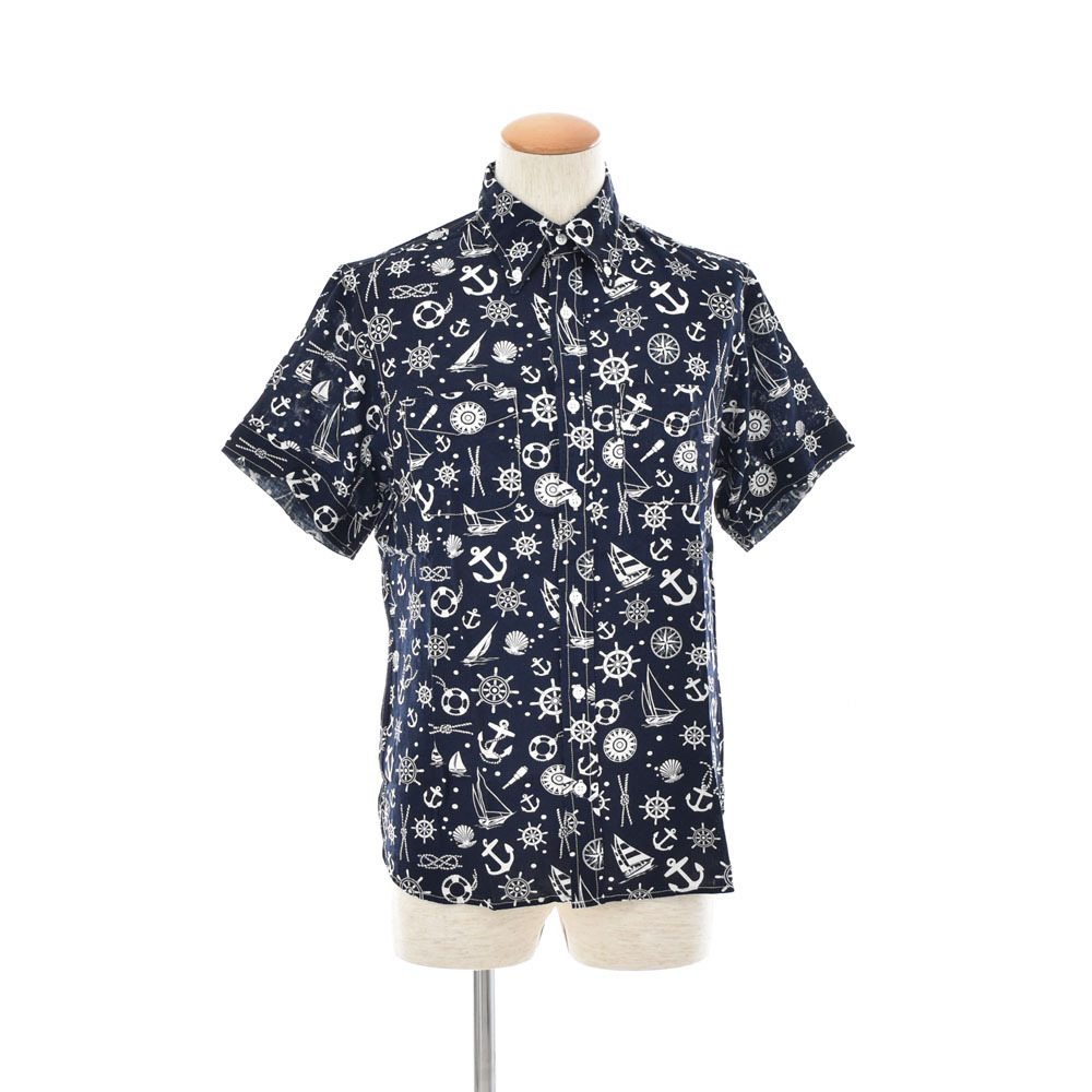 ブルーブルー BLUE BLUE BLUEBLUE バブルドット ボタンダウン 半袖シャツ Navy L メンズ BD 聖林公司 ハリウッドラントマーケット【処分品拍卖