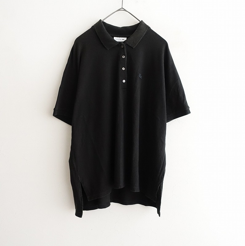 ラコステ LACOSTE *鹿の子ポロシャツ*L綿コットン混ブラック黒半袖プルオーバーニットブラウス(25-2503-452)【22D52】拍卖