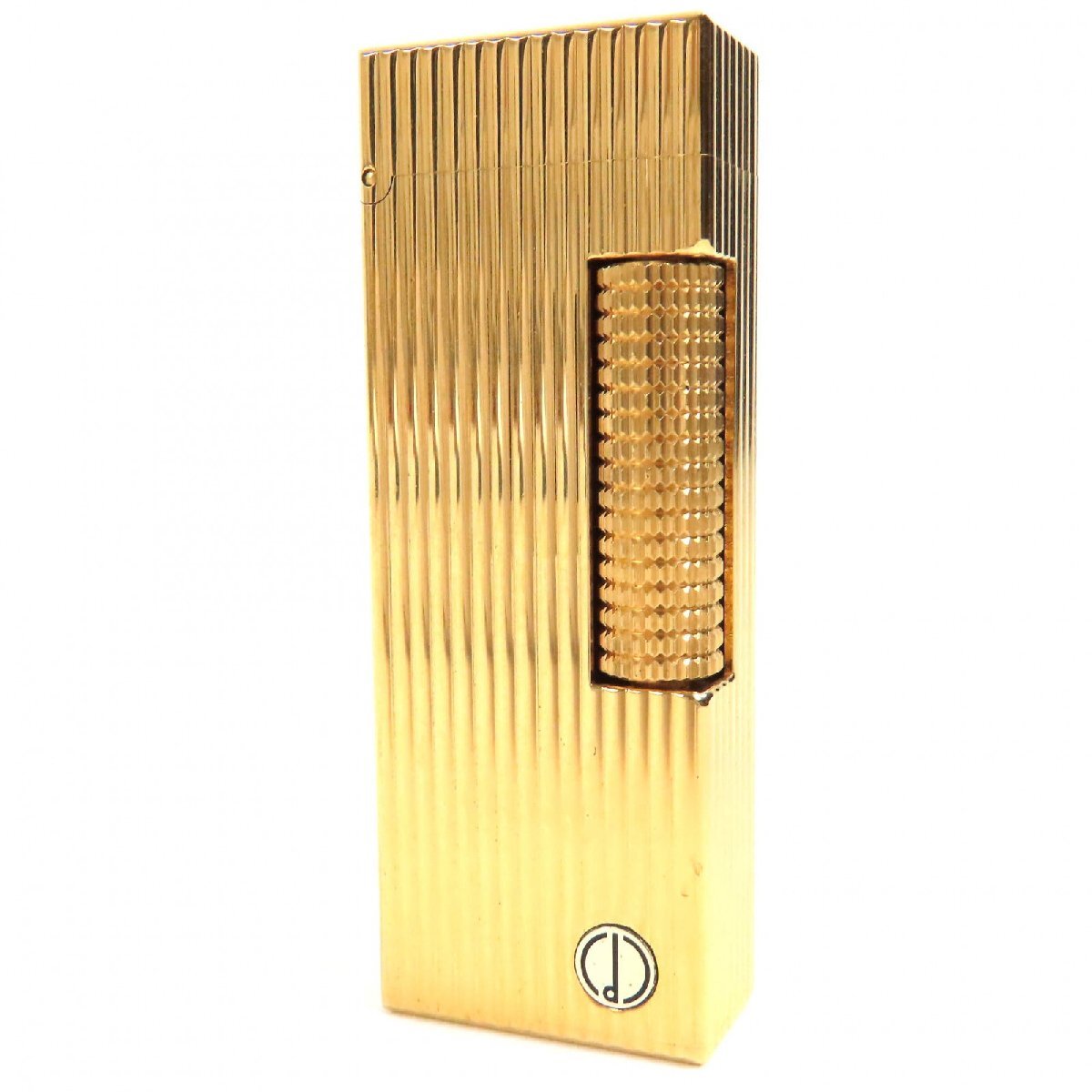 美品△Dunhill ダンヒル ロゴ ストライプ柄 スクエア ローラー式 ガスライター 喫煙グッズ ゴールド シルバー メンズ 着火確認済み拍卖