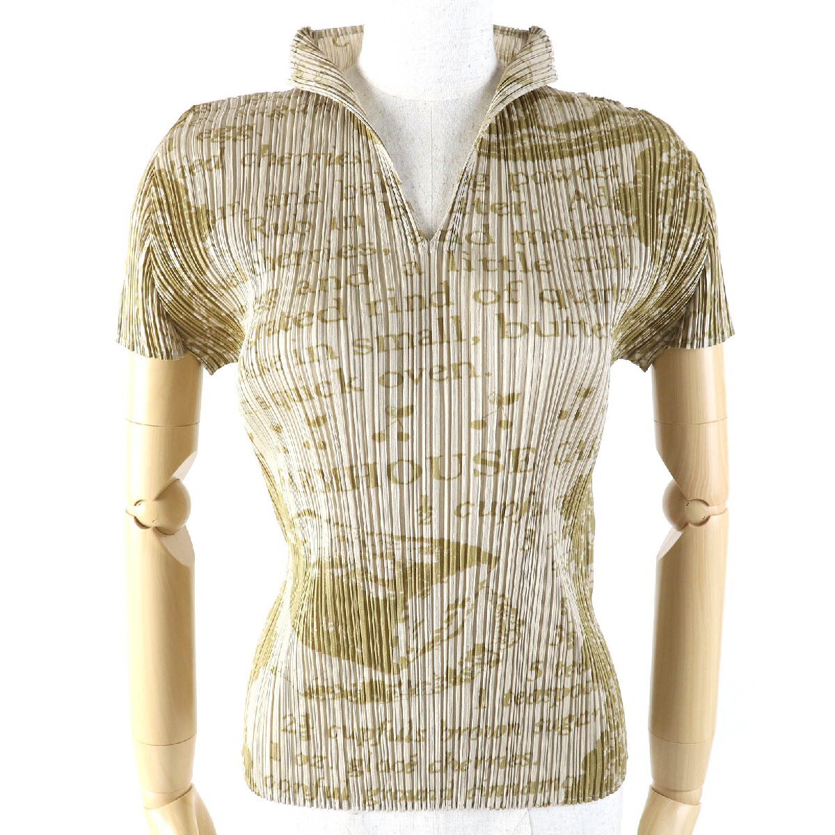 極美品△PLEATS PLEASE プリーツプリーズ イッセイミヤケ PP71-JK816 レタードプリント スキッパー ハイネック カットソー 3 正規品拍卖