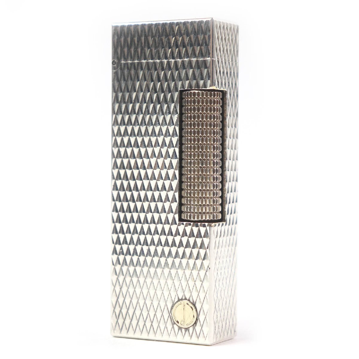 良品□Dunhill ダンヒル ダイヤモンド 総柄 スクエア ローラー式 ガスライター 喫煙具 シルバー スイス製 メンズオススメ 着火確認済み拍卖