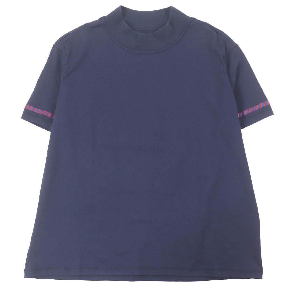 美品□HERMES エルメス 23SS 3E4621DL カルトゥッシュ シェーヌダンクル モックネック 半袖Tシャツ ネイビー 34 フランス製 正規品拍卖