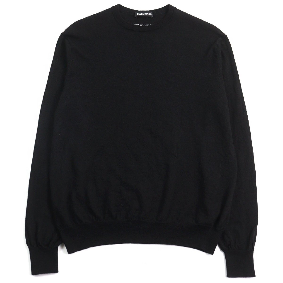 美品○BALENCIAGA バレンシアガ 524992 バージンウール99% ロゴ刺繍 クルーネック 薄手 ニット セーター ブラック S 正規品 メンズ拍卖