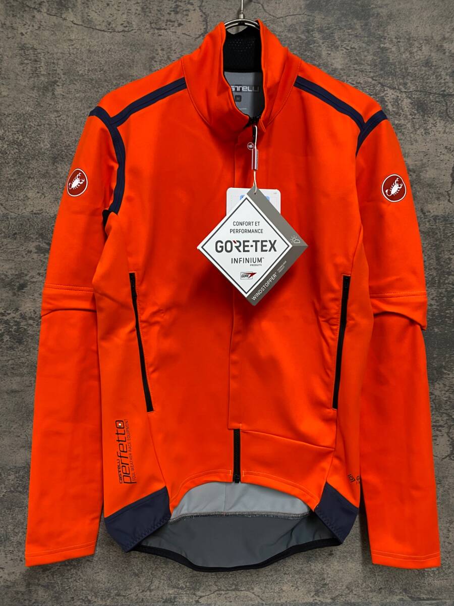 IW925 カステリ CASTELLI ROSSO CORSA PERFETTO 防風 長袖 サイクルジャケット M ネオンレッド拍卖