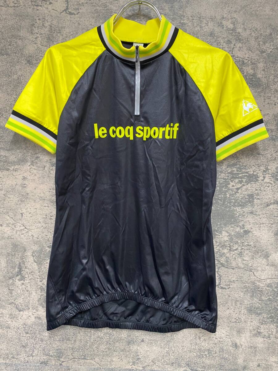IW127 ルコックスポルティフ le coq sportif 半袖 サイクルジャージ 黒 黄 M ハーフジップ拍卖