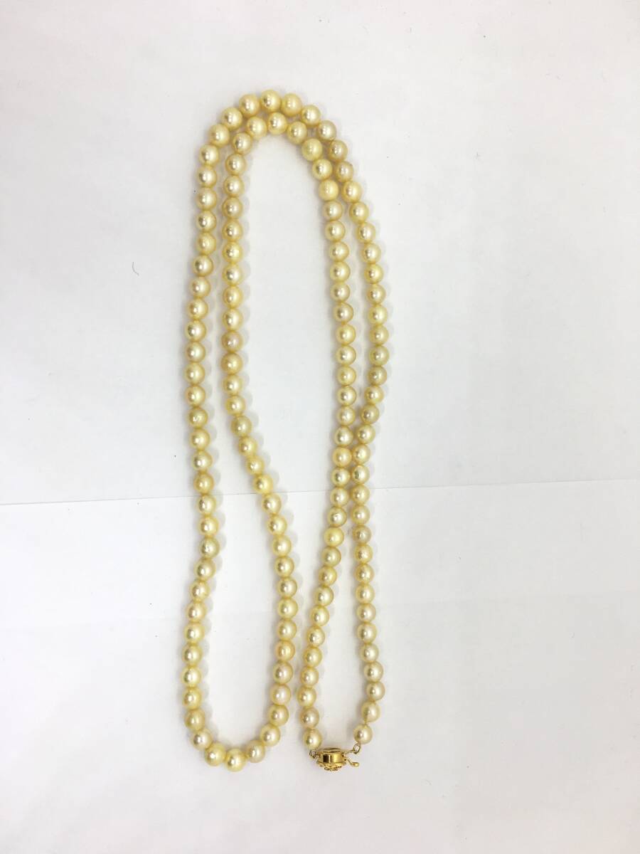イエローパール 真珠 ロング ネックレス 留め具 SILVER シルバー 6mm-6.5mm 重量:約46.6g拍卖