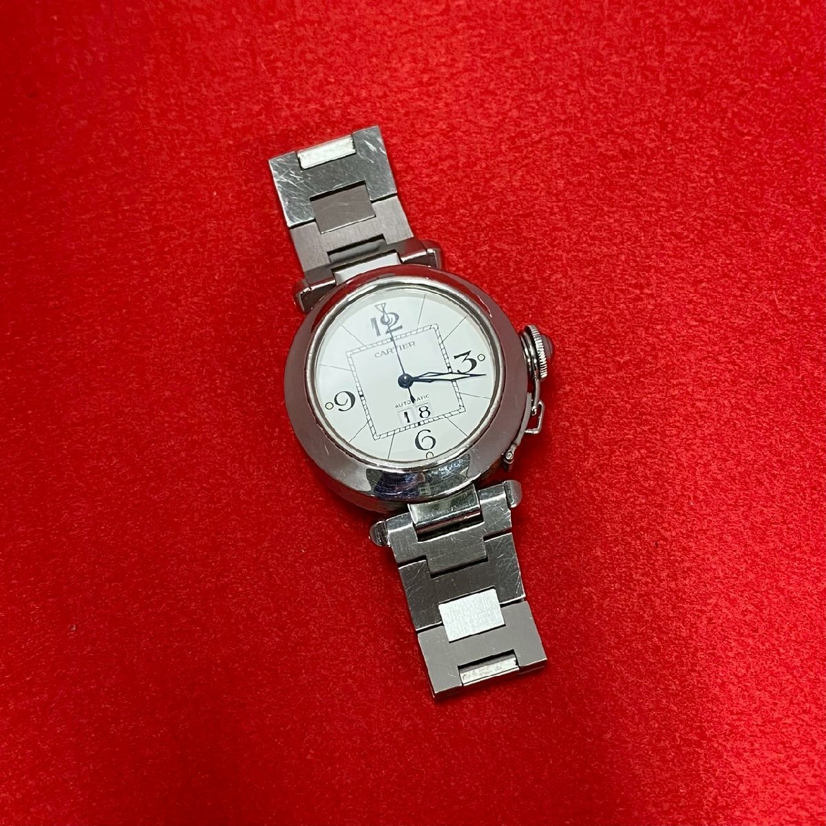 稼働品 極 美品 CARTIER カルティエ パシャC ステンレス 自動巻き 腕時計 ウォッチ 小物 メンズ アクセサリー シルバー ホワイト 41154拍卖