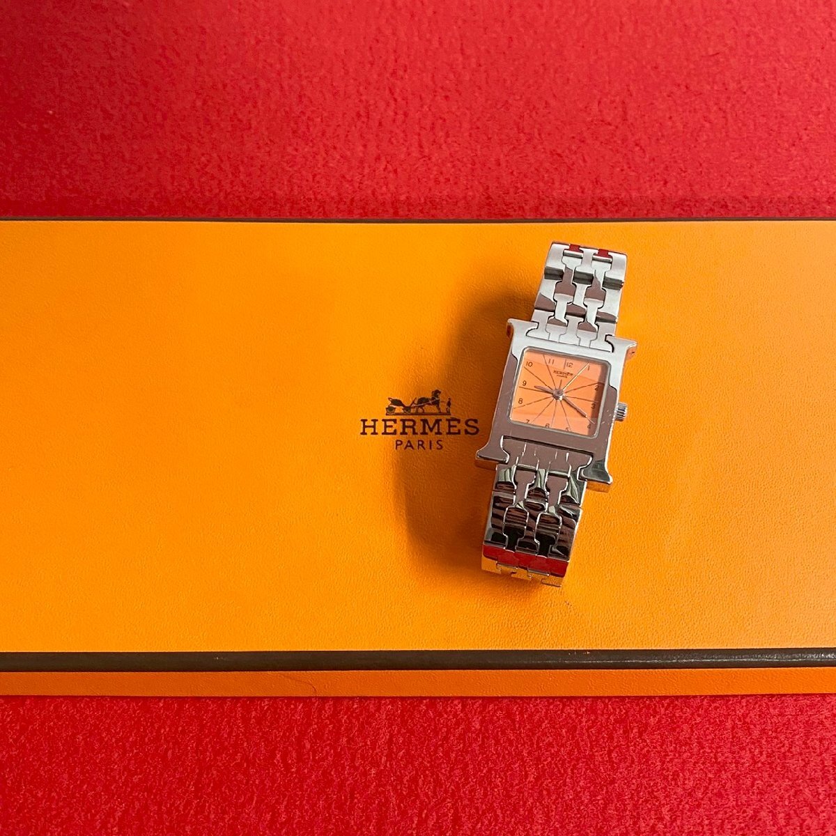 極 美品 希少品 HERMES エルメス Hウォッチ クォーツ ステンレススチール 腕時計 リストウォッチ シルバー メンズ レディース 45062拍卖