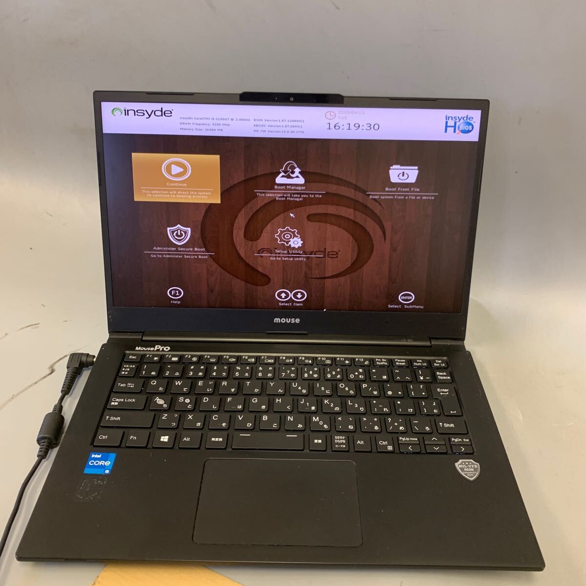 JK6632 MOUSE Pro-NB420HW11/Core i5-1135G7 2.40Ghz /メモリー:16GB/SSD:無し/BIOS確認だけ/キー破損拍卖