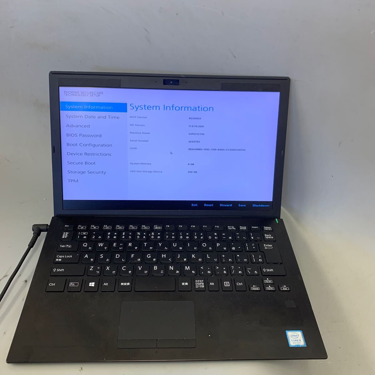 JK6769 SONY VJPG11C11N/Core i5-8th/メモリー:8GB/SSD:256/BIOS確認だけ/外観破損拍卖