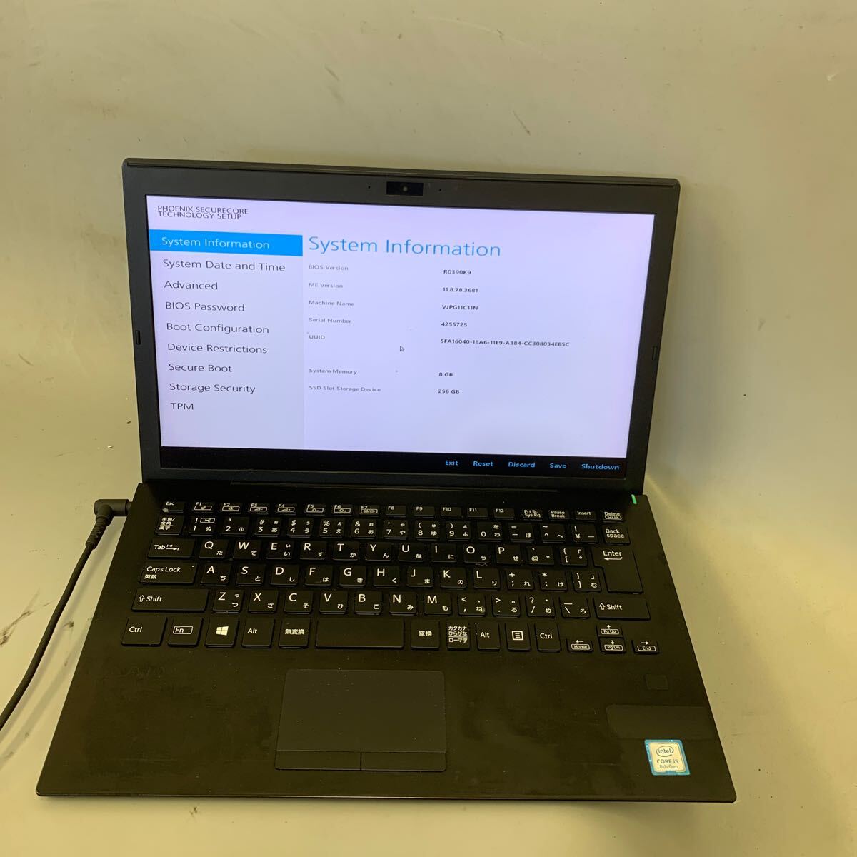 JK6770 SONY VJPG11C11N/Core i5-8th/メモリー:8GB/SSD:256/BIOS確認だけ拍卖