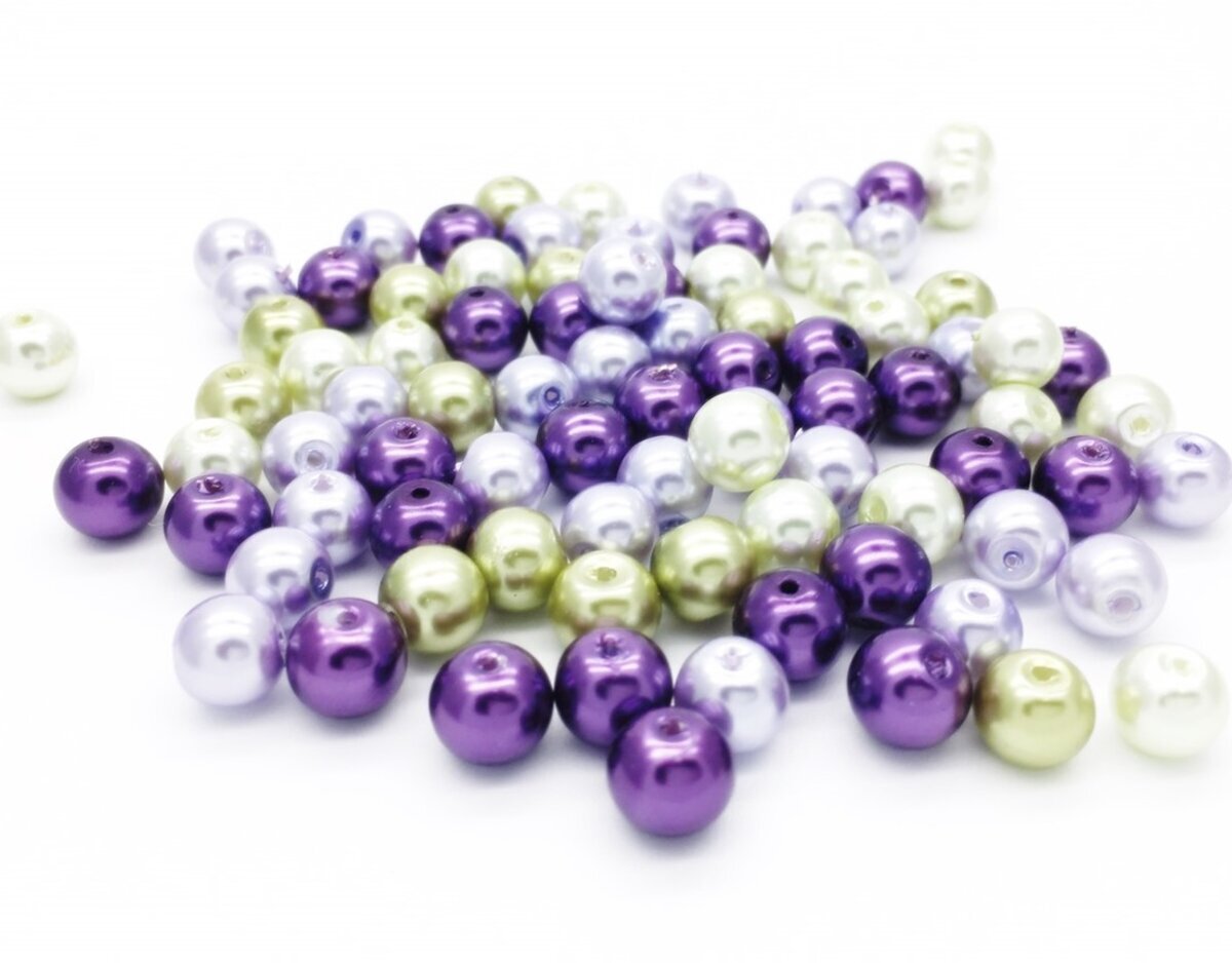 アクセサリー パーツ ハンドメイド ガラスパールビーズ 8mm ランダムミックス  パープル拍卖