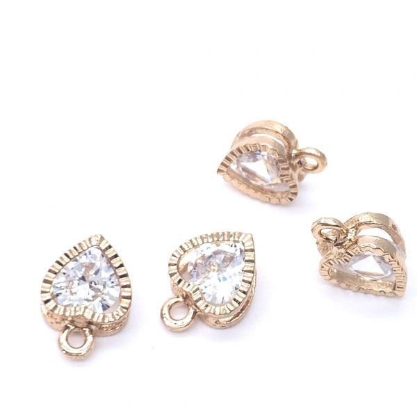 ハンドメイド クラフト パーツ スウィングチャーム ジルコニア 10個 ハート ゴールド拍卖