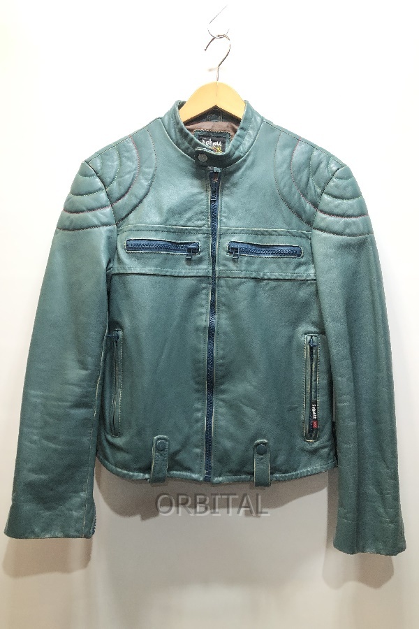 経堂) ショット Schott RACER JACKET レザー シングル ライダースジャケット サイズS グリーン 3151008拍卖
