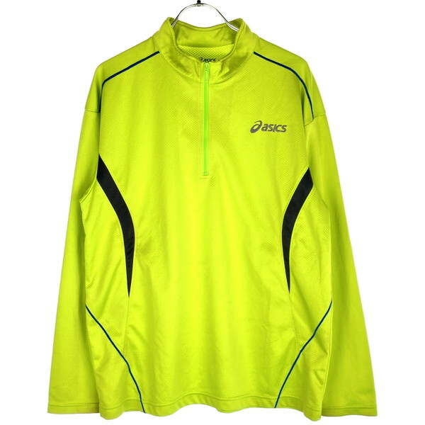 古着 メンズL asics/アシックス ハーフジップ ランニングシャツ 長袖 トレーニングウェア ライトグリーン/ブラック/ブルー/シルバー EZM943拍卖
