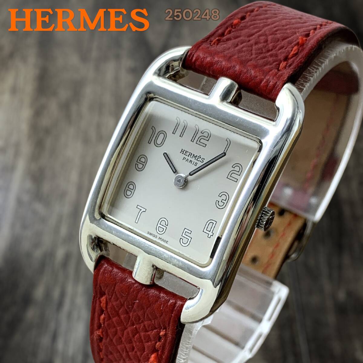 箱付!エルメス/HERMES ケープコッド クォーツ QZ レディース腕時計 シルバー レザー 革 女性 (外装仕上げ済み)正規品拍卖