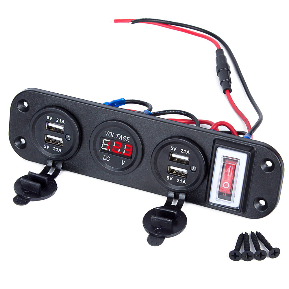 大人気5V 2.1A + 2.1A ダブルUSB車の充電器12V 24V Ledディスプレイデジタル電圧計シガーライター電源出口トグルスイッチパネル お色選択可拍卖
