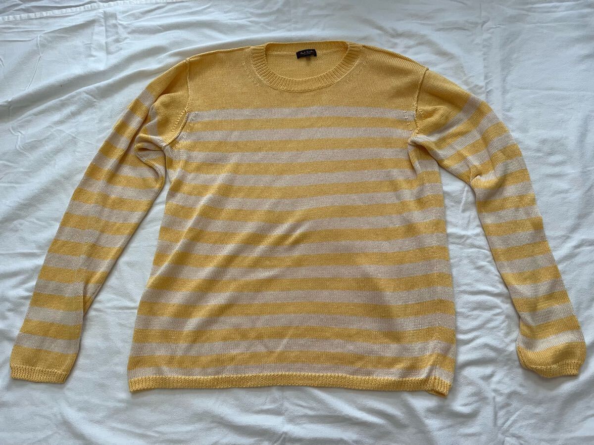 ポールスミス コレクション 麻100% セーター ベージュ/クリームイエロー ボーダー サイズXL 美品拍卖