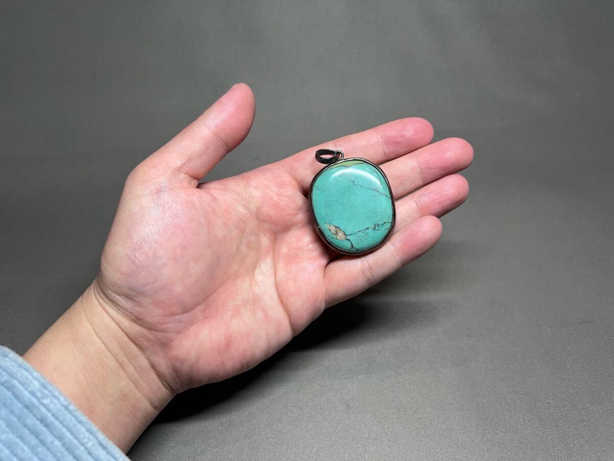 特大SILVER925【ターコイズ ネックレス トップ】天然石 インディアンジュエリー ネイティブ パワーストーン VINTAGE アメカジ シルバー925拍卖