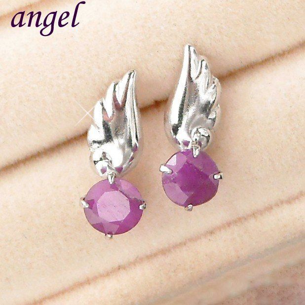ルビー ピアス 天使の羽 天然石 一粒 7月誕生石 レディース 50代 40代 60代 30代 20代 10金ホワイトゴールド k10wg プレゼント 羽根拍卖