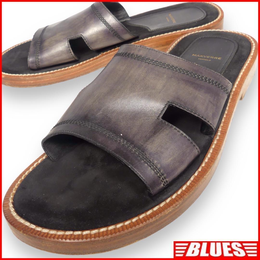 即決★MAXVERRE★30cm レザーサンダル マックスヴェッレ メンズ 10 黒 本革 スリッパ 本皮 ビーチサンダル 革靴拍卖