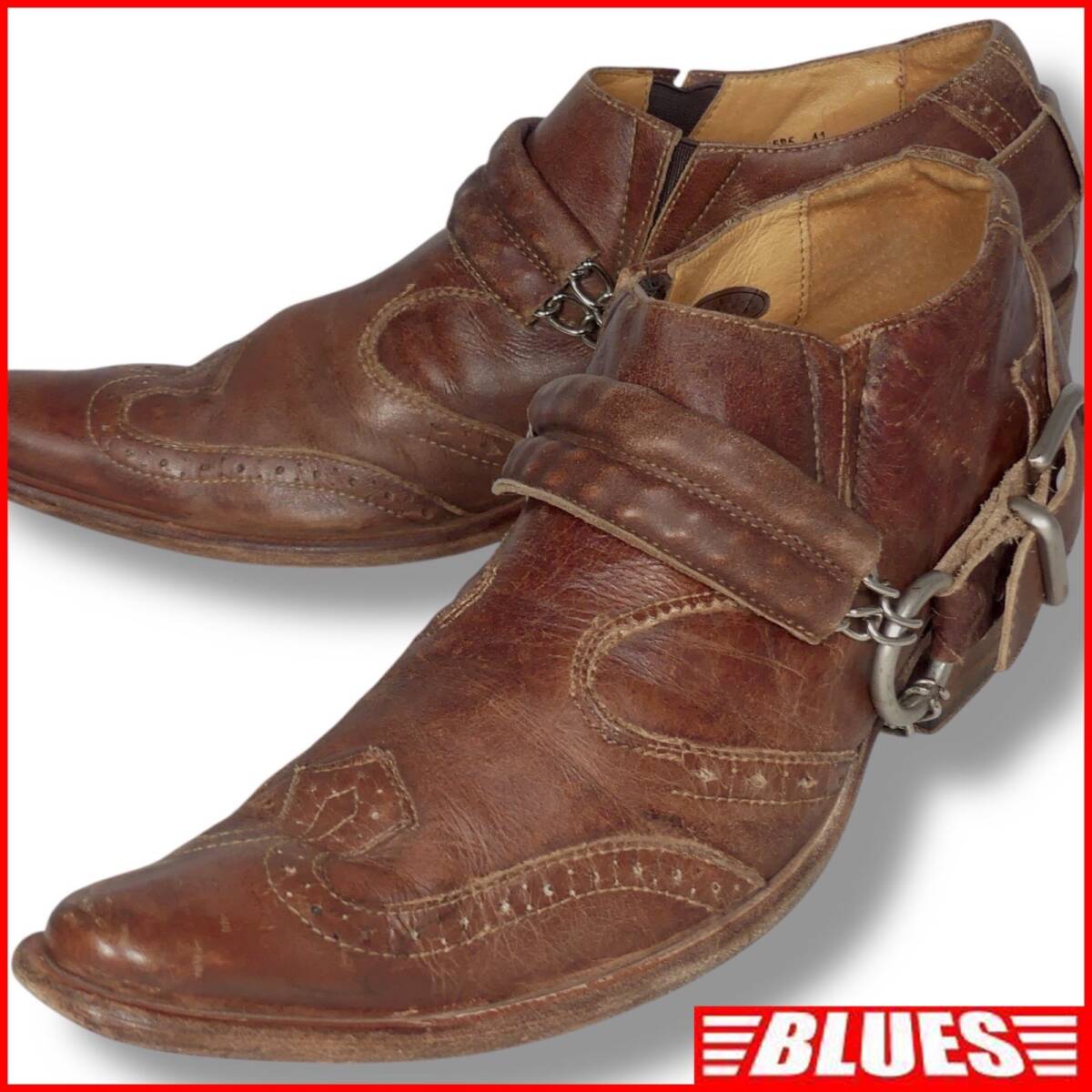 即決★Whoop’-de-doo’★25.5cm レザーウエスタンシューズ フープディドゥ メンズ 41 茶 本革 サイドゴア 本皮 革靴 ウエスタンブーツ拍卖