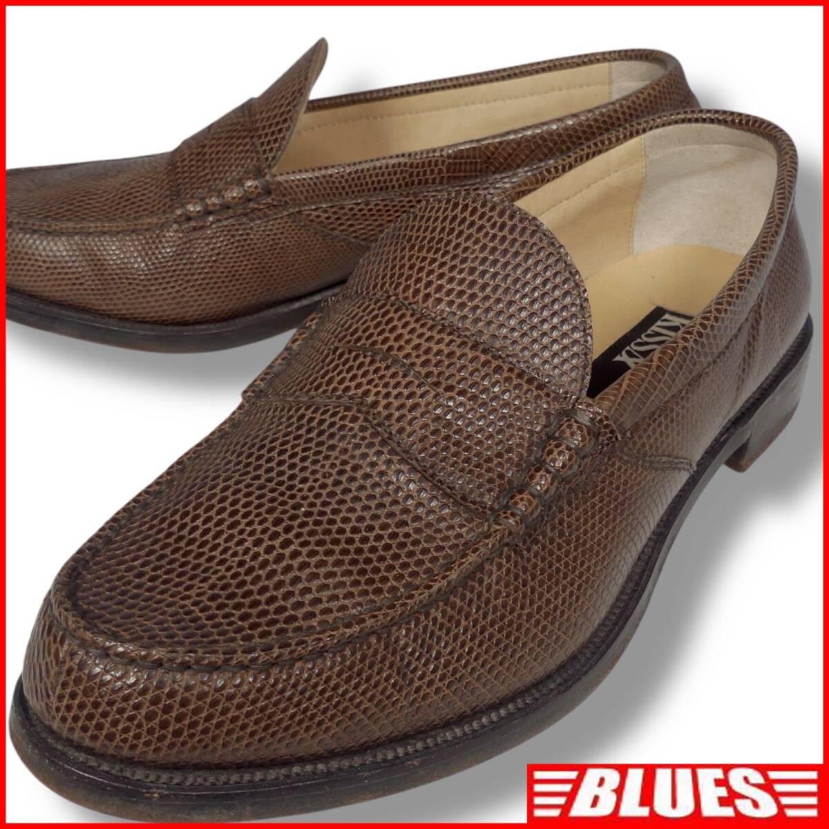 即決★KISSA★キッサ 25.5cm ブラウン ローファー リザード 本革 革靴 カジュアル リゾート 軽量 メンズシューズ拍卖