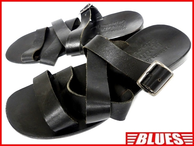 即決★Gentile★25cm位 レザーサンダル ジエンティーレ メンズ M 黒 ブラック 本革 ビーチサンダル 本皮 クロスサンダル ベルト拍卖