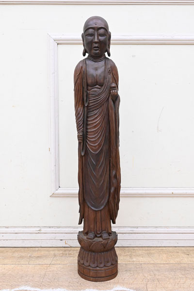 QA092 大き目 高79.5cm 木彫り 彫刻 地蔵菩薩立像 釈迦如来立像 木造阿弥陀如来立像 観音菩薩像拍卖