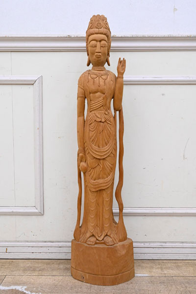 QA093 大き目99cm 木製 観音像 菩薩像 仏像 立像 仏教美術 拍卖