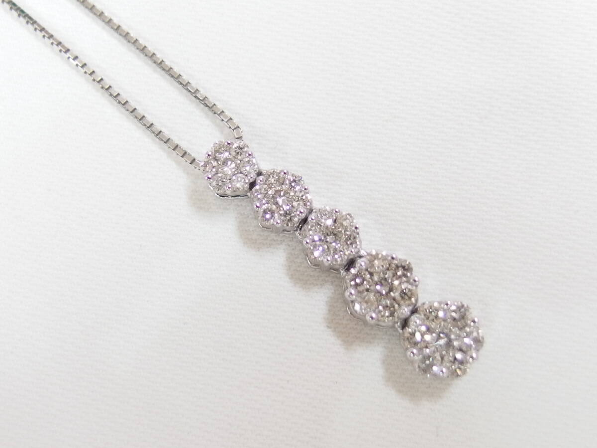 K18WG ダイヤ1.00ct ネックレス 最長45cm 調節可能   / R4365拍卖