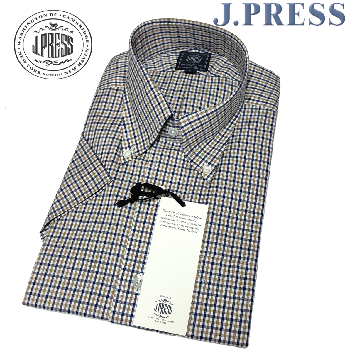 JP574M 新品/送料込 定番 J.PRESS originals Jプレス PREMIUM PLEATS ピンオックス 形態安定 半袖 ボタンダウンシャツ ギンガムチェック拍卖