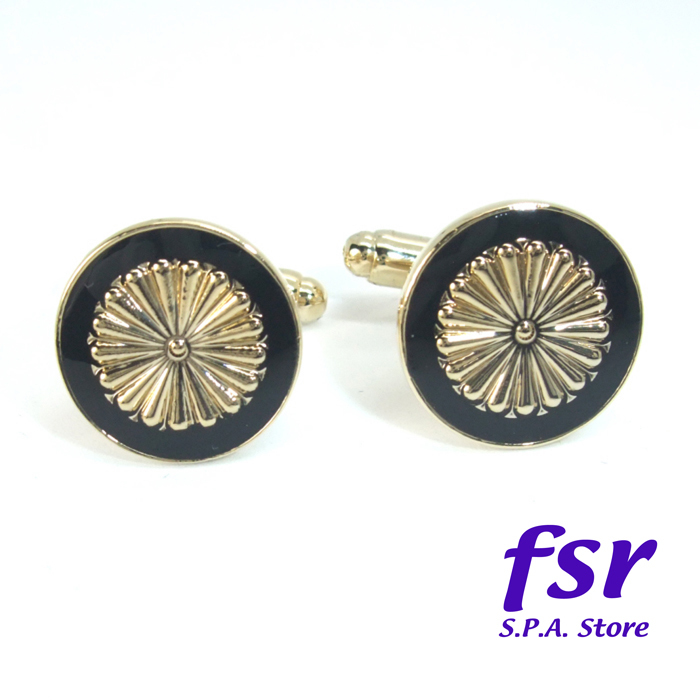 カフス カフスボタン カフリンクス ゴールド 菊紋 黒ふち エポキシコート 専用ケース付き KCF_5021-B 拍卖