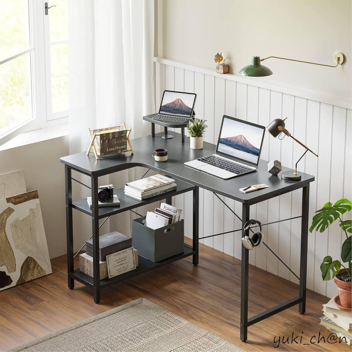 l字型デスク コーナーデスク パソコンデスク ゲーミングデスク 机 desk ブラック 左 幅110cm 収納 ラック付拍卖