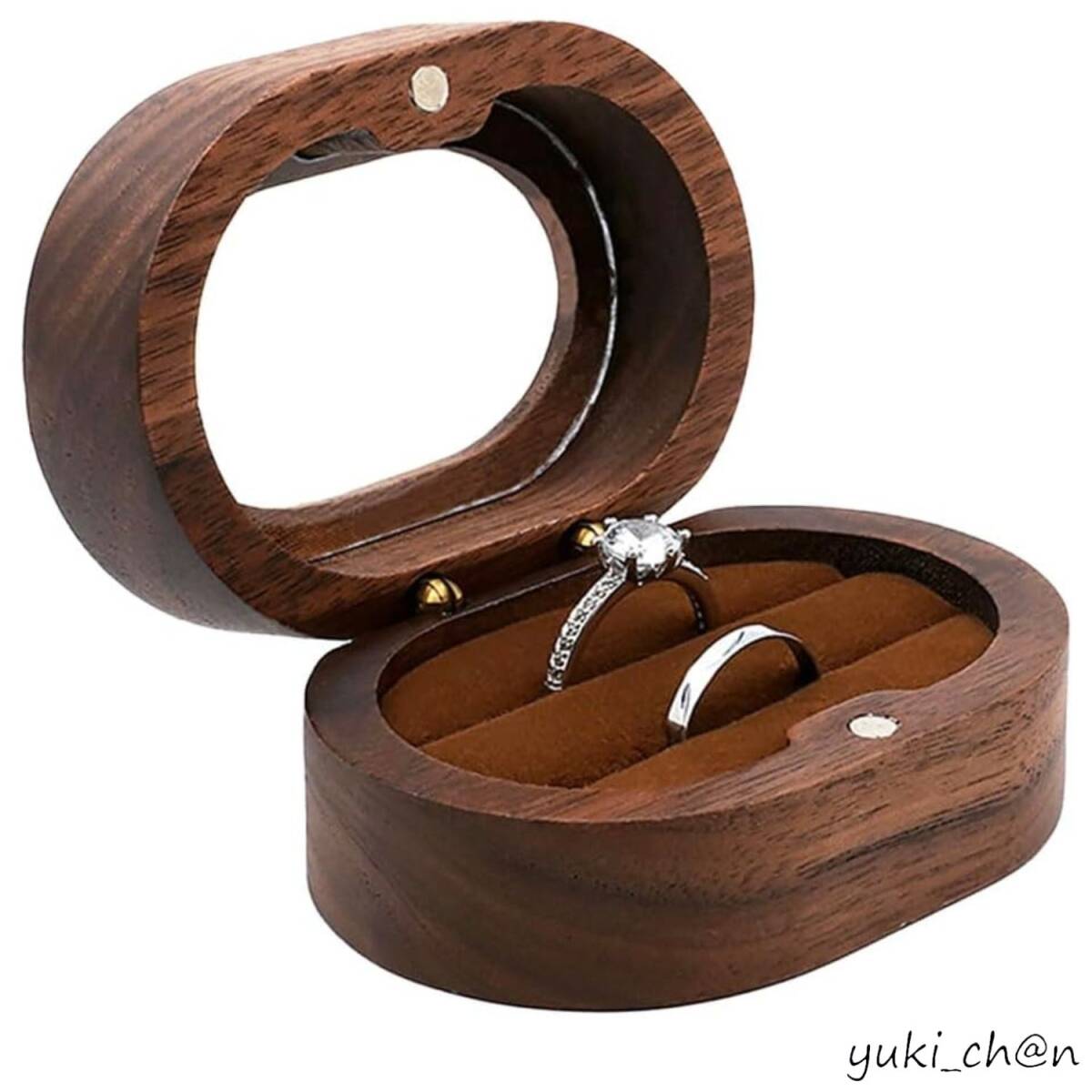 リングケース 指輪ケース 指輪ボックス ジュエリーボックス ペアリング2個収納 スクエア型 クリア窓付き 木製 ブラウン 結婚拍卖