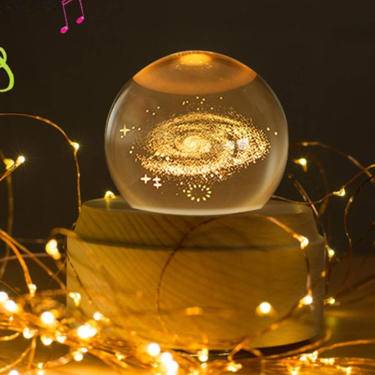 オルゴール 宇宙 間接照明 ベッドサイドランプ 回転クリスタルボール 木製台座 LED ルームライト USB充電 プレゼント 癒しグッズ拍卖