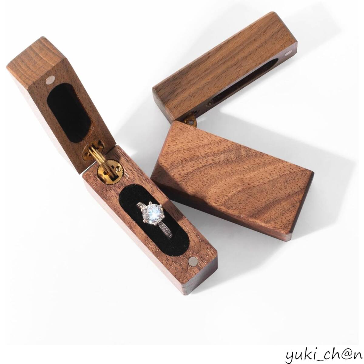 指輪ケース リングケース 婚約指輪ボックス フラットなリングケース プロポーズ 結婚式 木製くるみの木 サプライズ シンプルなデザイン拍卖