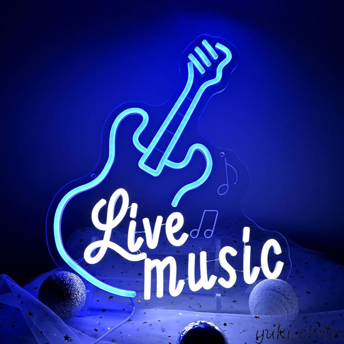 ギターネオンサイン LIVE MUISC ライブミュージック ネオンライト ネオン管 無段階調光 USB給電 カラフル 約38×32㎝拍卖