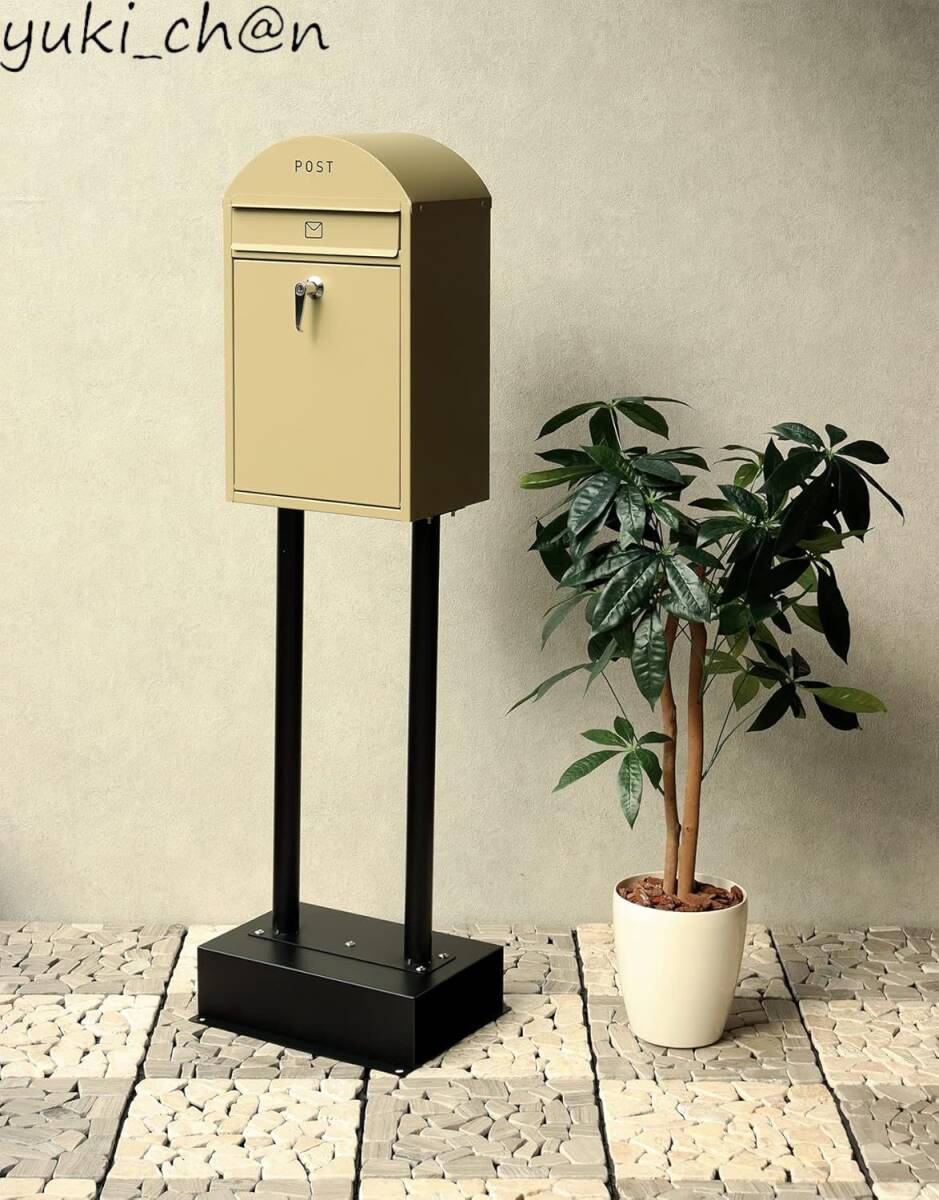 スタンドポスト イエローベージュ ブラック ポスト 郵便ポスト 郵便受け 鍵付き 自立 スタンド ハイタイプ 玄関 家庭用拍卖