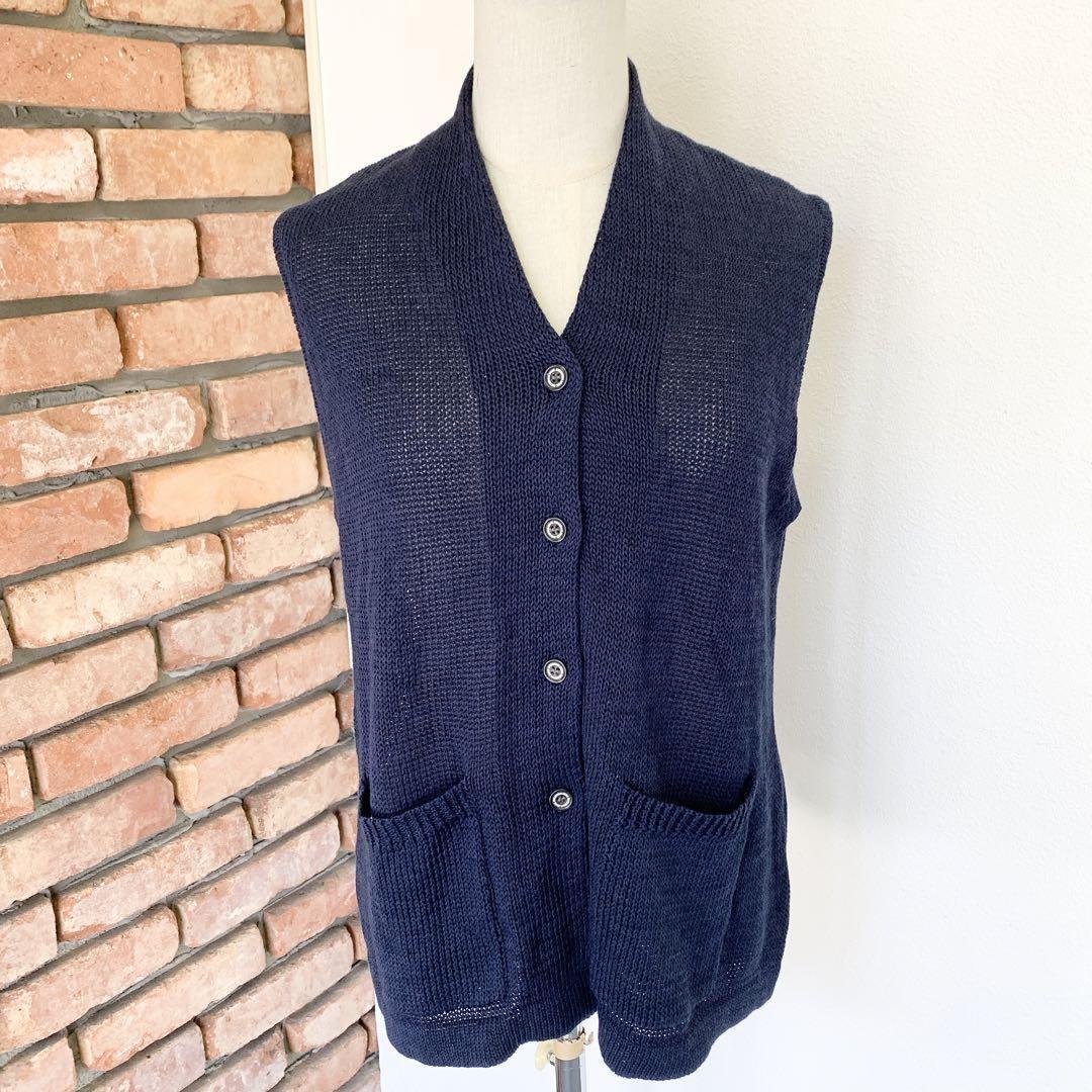 4564 美品 DECOY ニットカーディガン 袖なし L ネイビー拍卖