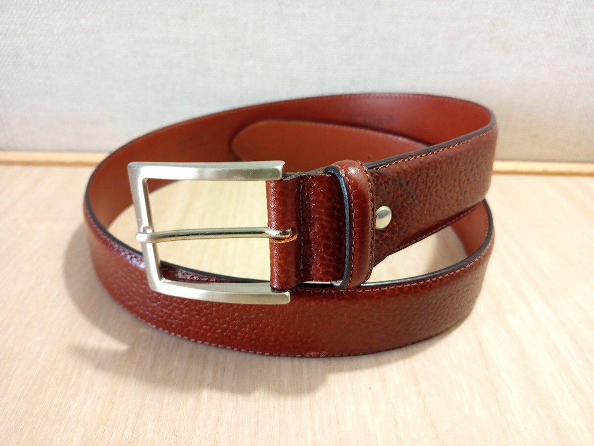LARIO 本革ベルト SORID BRASSバックル MADE IN ITALY ウエスト80cm~90cm 38mm幅 こげ茶色拍卖