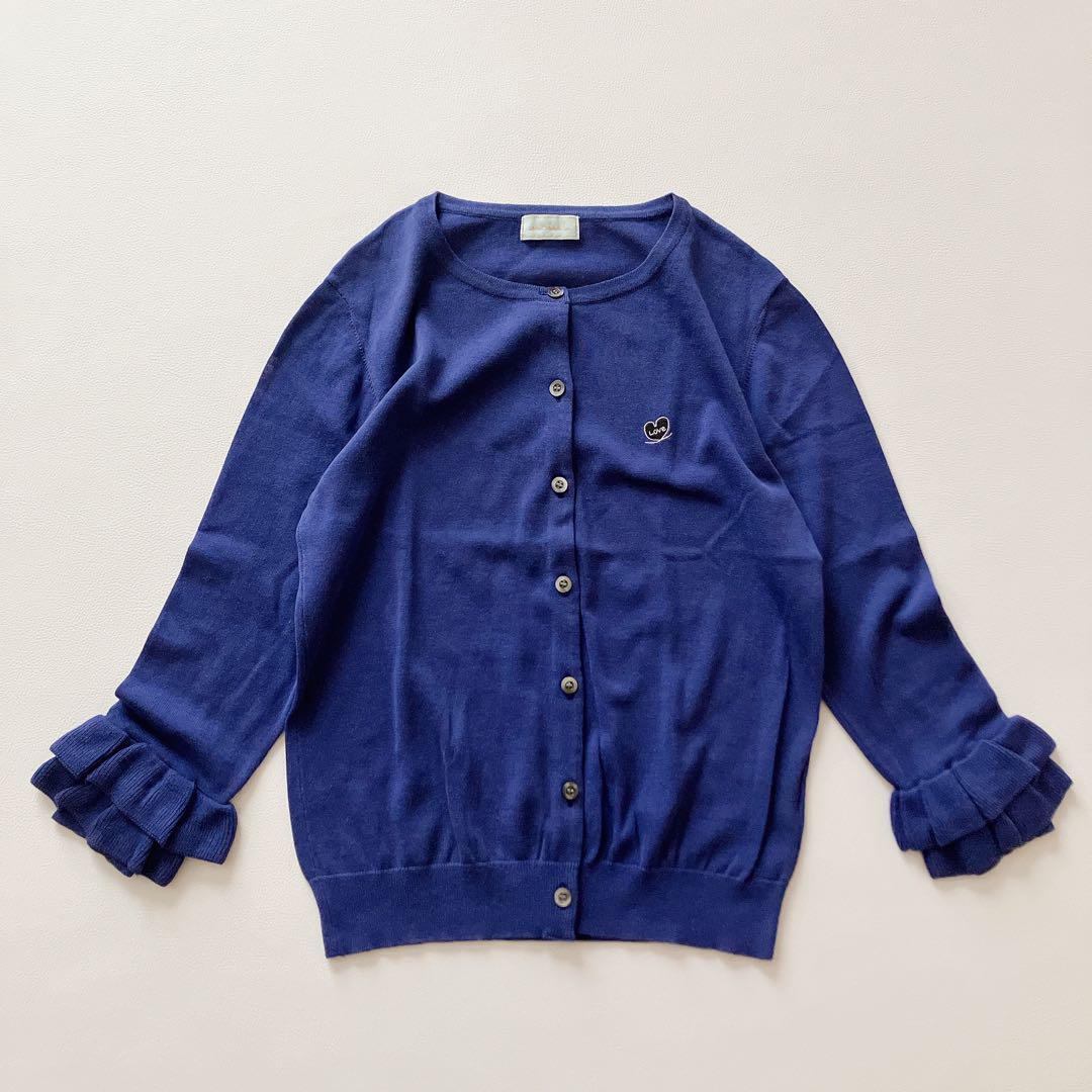 アンレクレ カーディガン コットン ニット カーディガン ブルー フリル ワンポイント拍卖