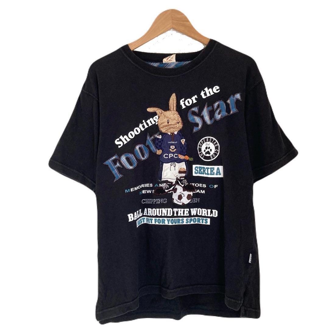 ピーターラビット アニマルTシャツ うさぎ 半袖 ブラック 刺繍 サッカー 3D拍卖