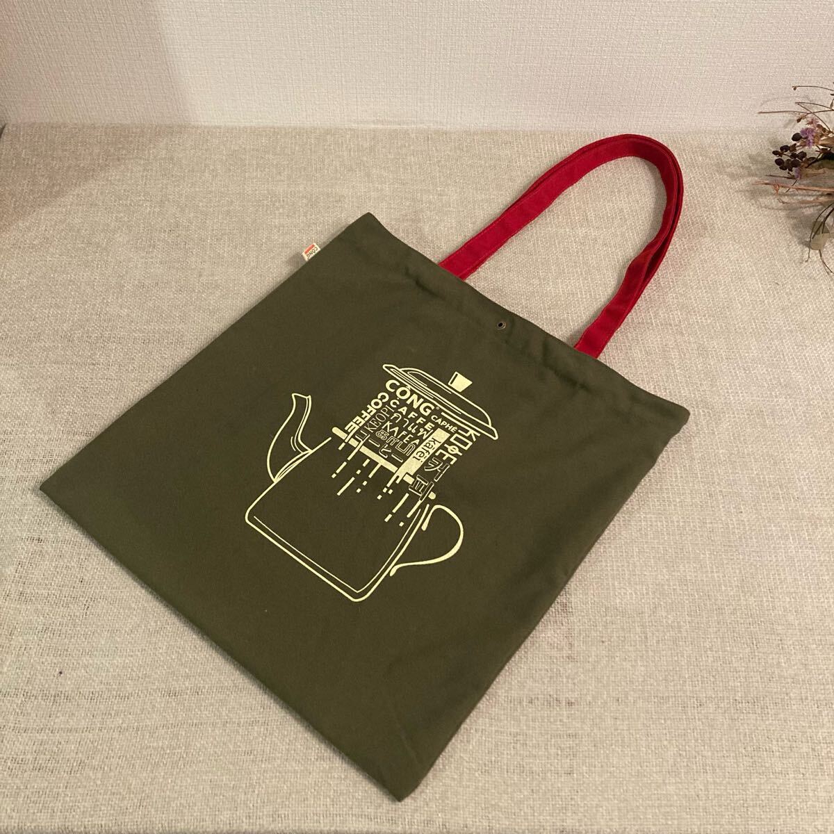 ベトナム コングカフェ トートバッグ エコバッグ ハノイ 未使用 コーヒーショップ キャンバス ロゴ カーキ 美品拍卖