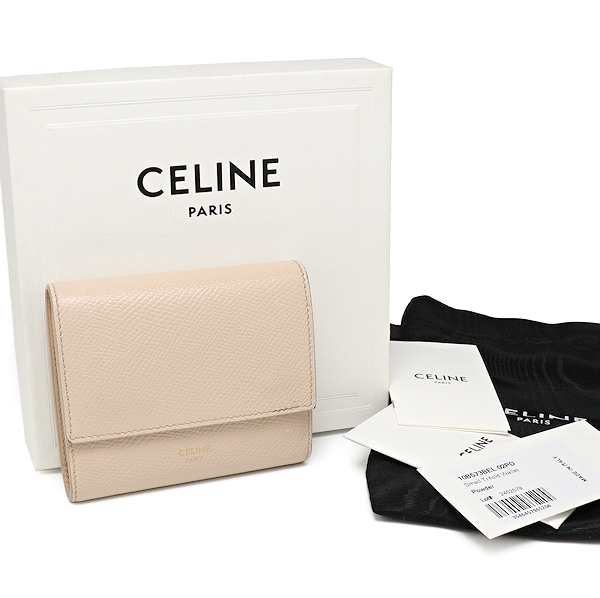 セリーヌ スモール トライフォールド ウォレット 10B573BEL 三つ折り財布 レザー パウダー CELINE拍卖
