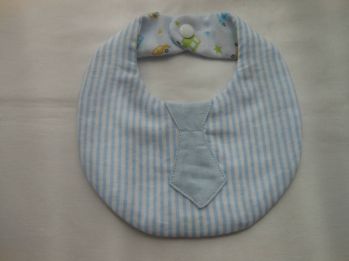リバーシブルガーゼスタイ ブルーストライプ ネクタイ×車 おまけオムツM4枚拍卖
