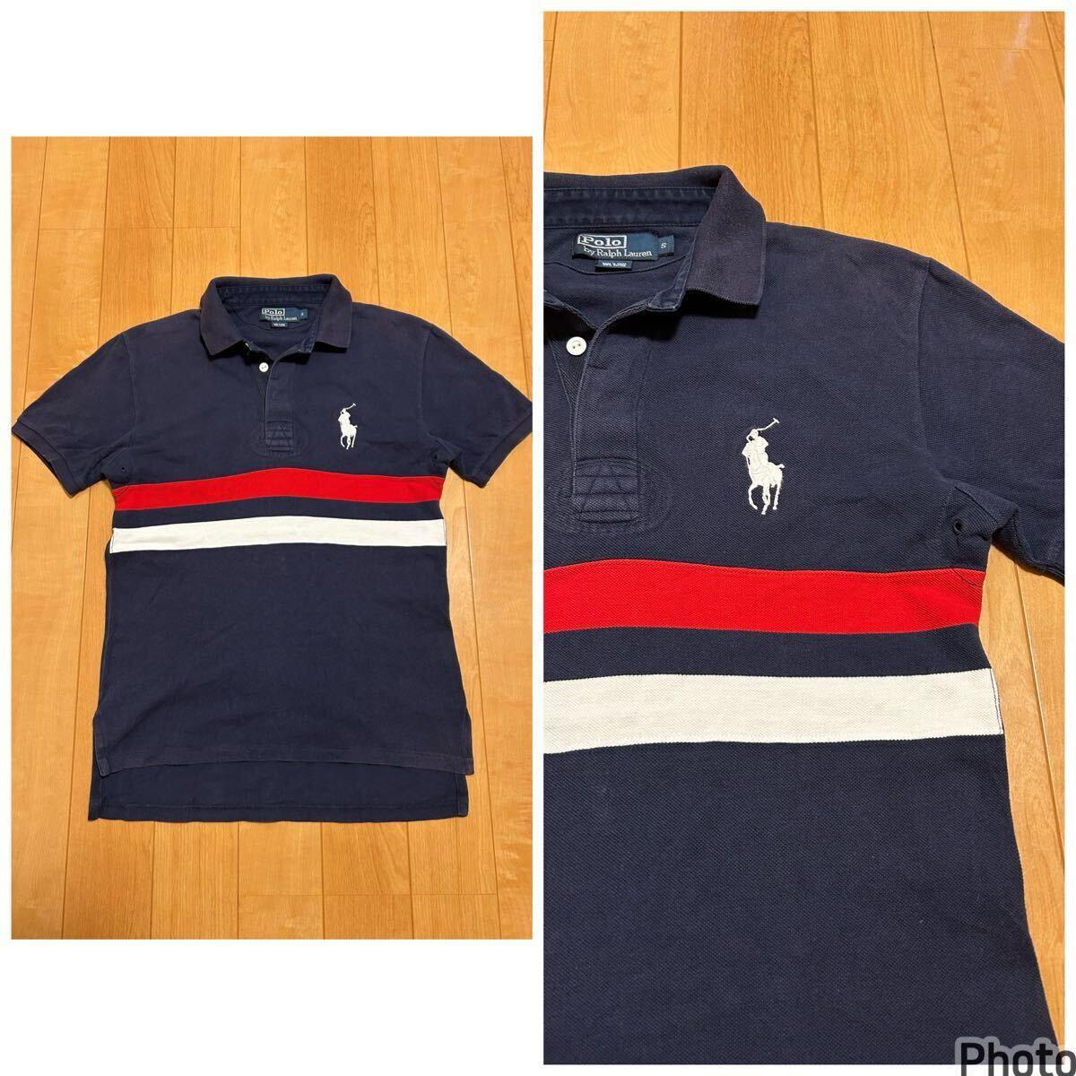 ☆POLO/ラルフローレン メンズサイズSやや大き目 半袖鹿の子ポロシャツ 希少.ミドルポニー刺繍入&ライン入&首.脇下補強布付 RL /パンツ拍卖