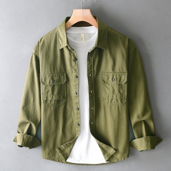 新品★未使用 長袖シャツ メンズ カーゴシャツ ワークシャツ シャツジャケット トレンド トップス【Z178】グリーン L拍卖