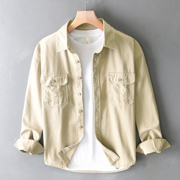 新品★未使用 長袖シャツ メンズ カーゴシャツ ワークシャツ シャツジャケット トレンド トップス【Z178】カーキ M拍卖